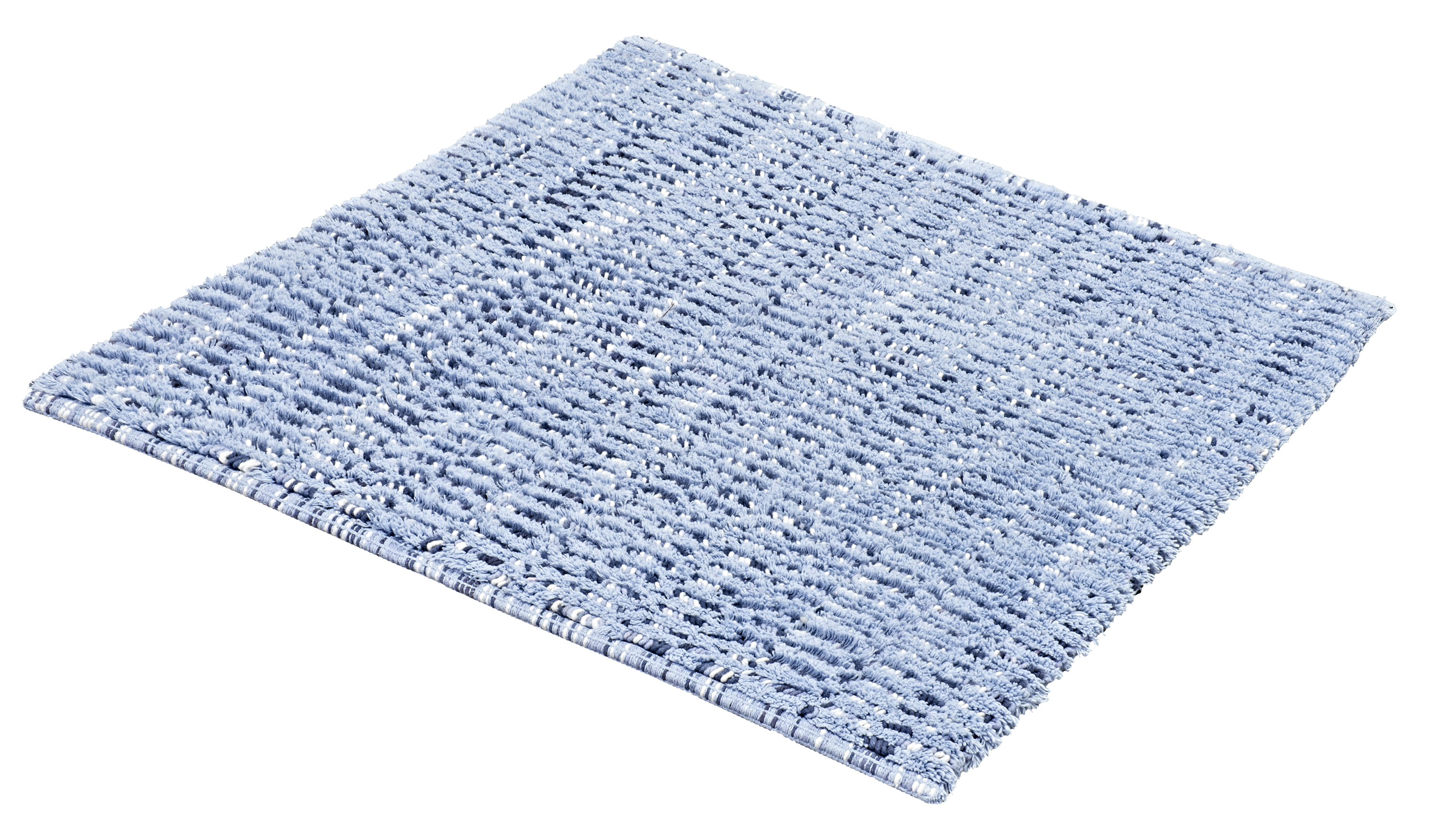 Weicher, hellblauer Badteppich mit strukturierter Oberfläche, ideal für ein gemütliches und stilvolles Badezimmer.