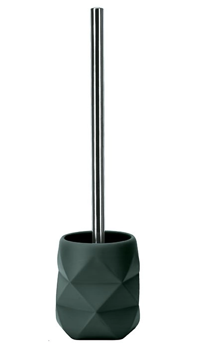 Schwarze WC-Bürste mit geometrischem Design und Edelstahlgriff, modern und stilvoll für jedes Badezimmer.