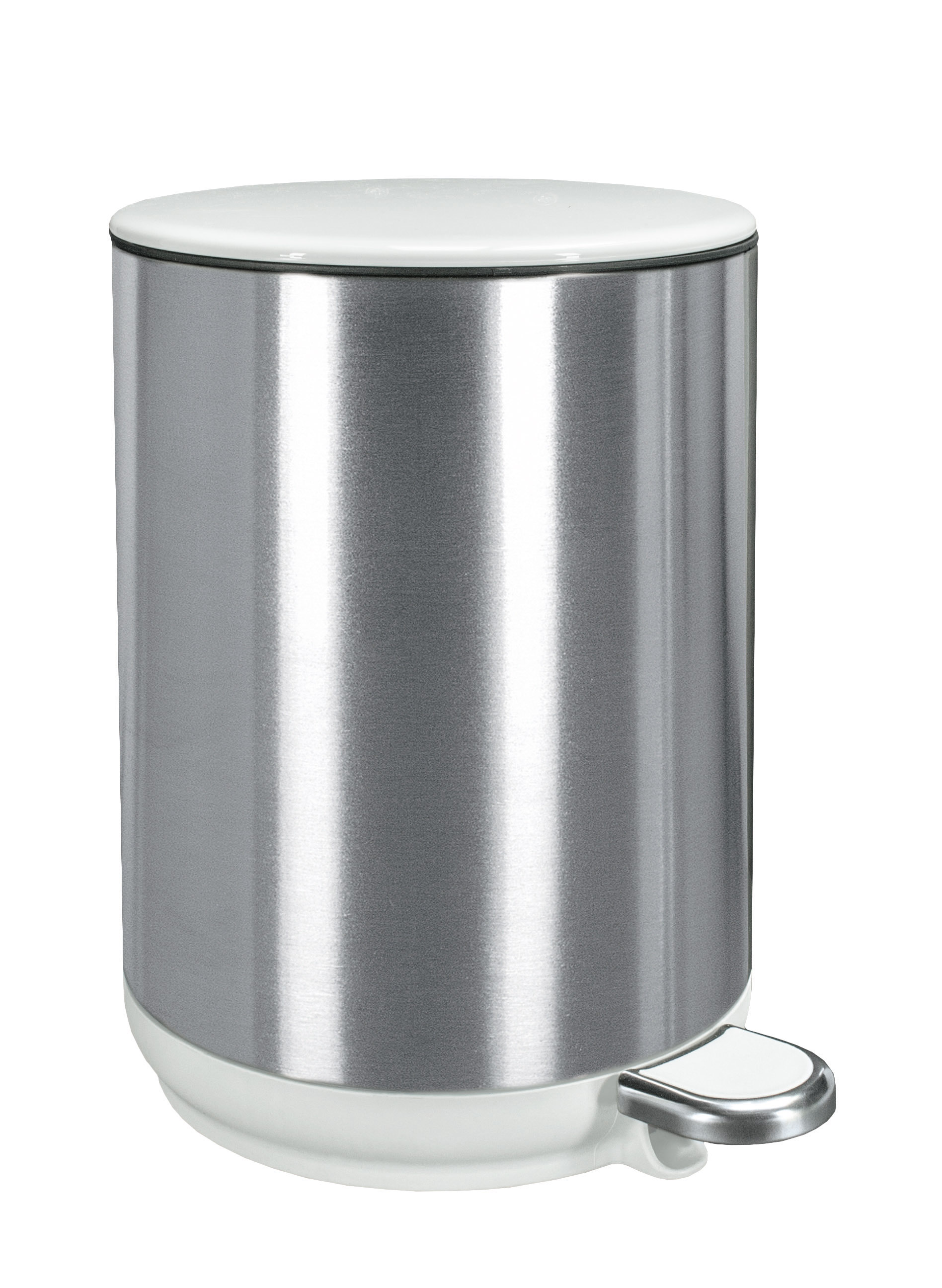 Kosmetikeimer COLONNA Weiß 5 Liter Moderner, runder Treteimer aus Edelstahl mit weißem Deckel und Pedal. Ideal für Badezimmer oder Küche.