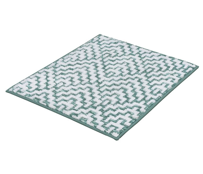 4004478313828 Grüner Badteppich mit weißem Zickzack-Muster, weiche Textur, rutschfeste Unterseite, ideal für Badezimmer.
