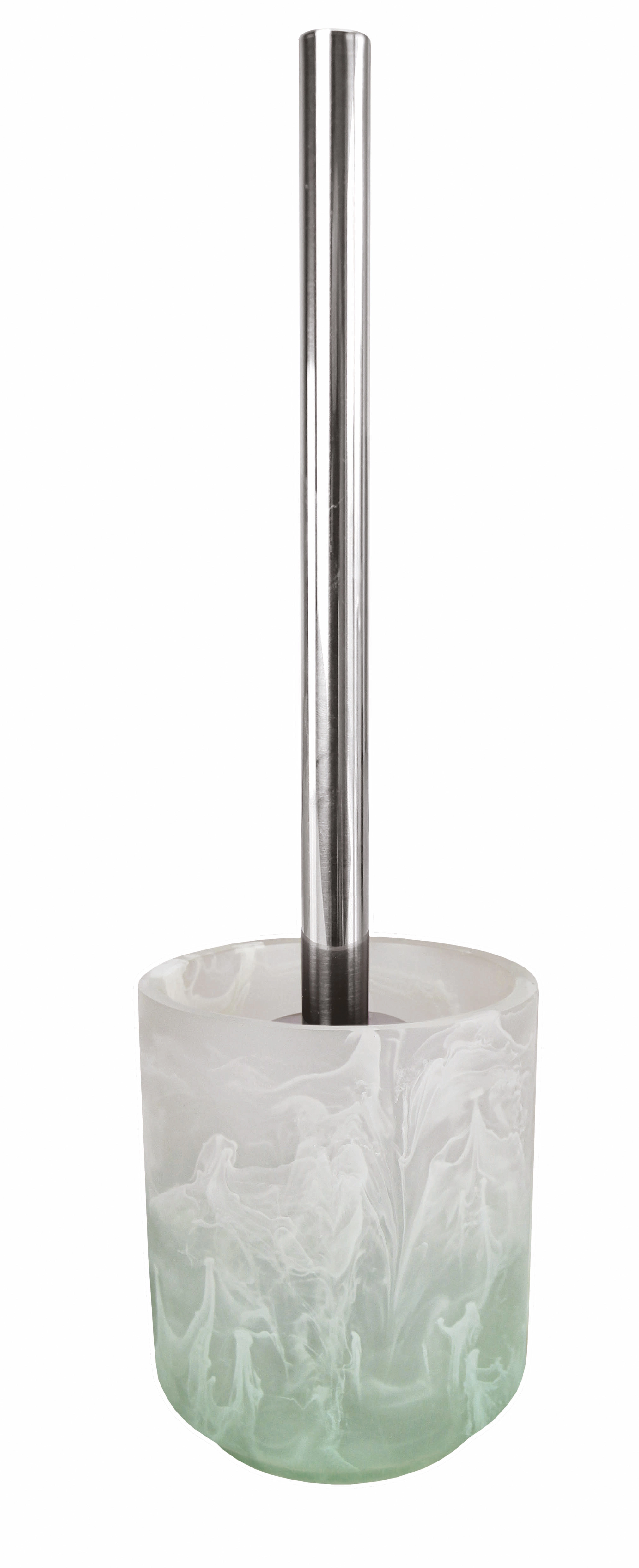 WC-Bürsten-Halter FAIRY Maledivia Toilettenbürste mit modernem Design, grün-weiß marmorierter Halter und glänzendem Edelstahlgriff.