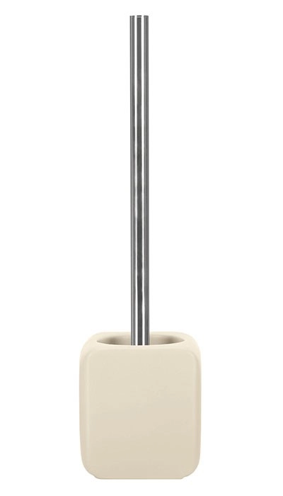 4004478267510 Beigefarbene WC-Bürste mit quadratischem Halter und Edelstahlgriff, schlichtes und modernes Design, ideal für jedes Badezimmer.