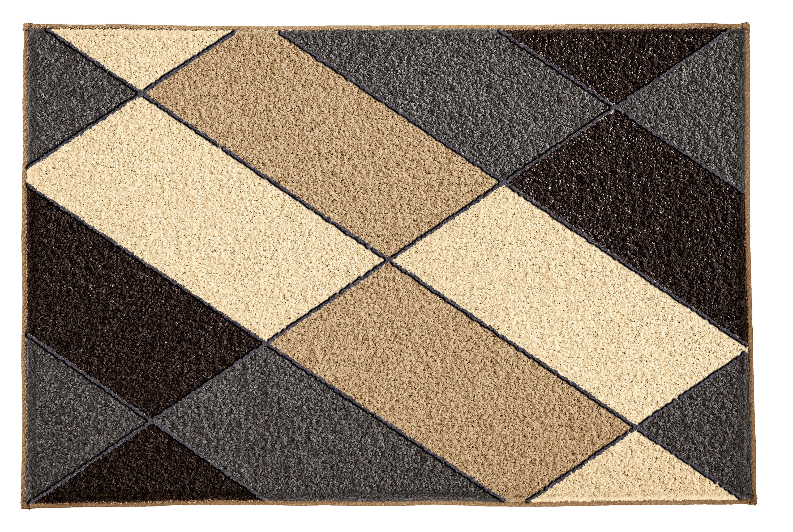 Moderner Teppich mit geometrischem Muster in Beige, Braun und Grau. Ideal für Wohnzimmer oder Büro.