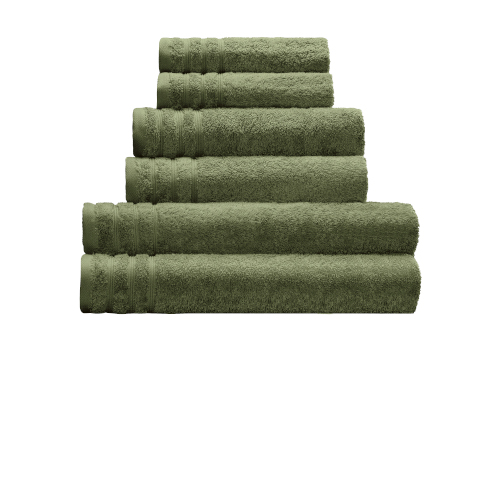 Handtuch-Set in Olivgrün, flauschig und hochwertig, ideal für Badezimmer und Wellness.