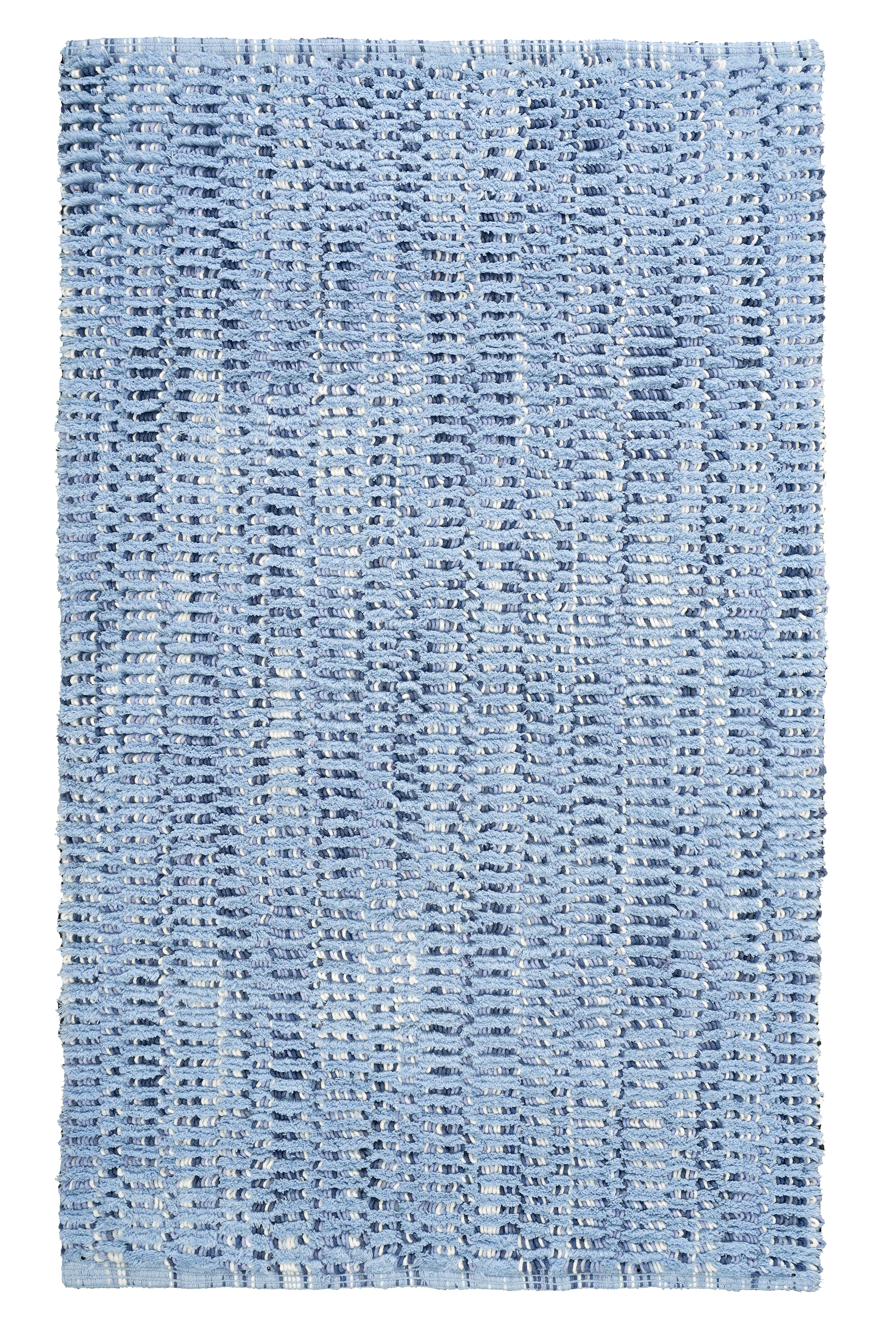 Hellblauer, gewebter Teppich mit strukturiertem Muster. Ideal für Wohn- und Schlafzimmer.