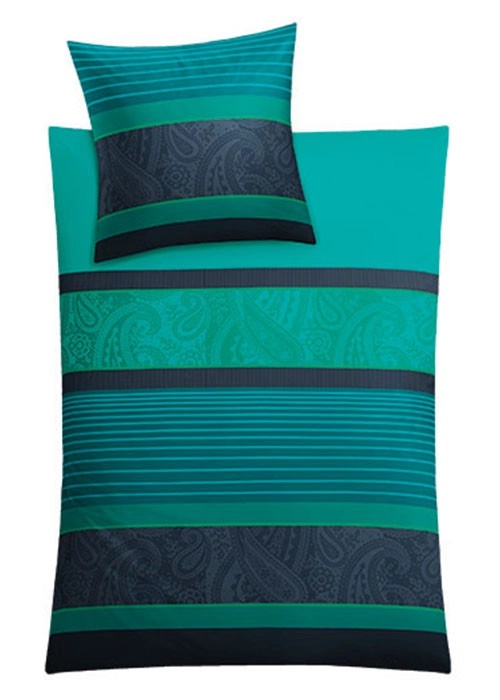 4004478288225 Bettwäsche-Set in Türkis und Dunkelblau mit Streifen- und Paisley-Muster. Hochwertige Materialien für optimalen Schlafkomfort.