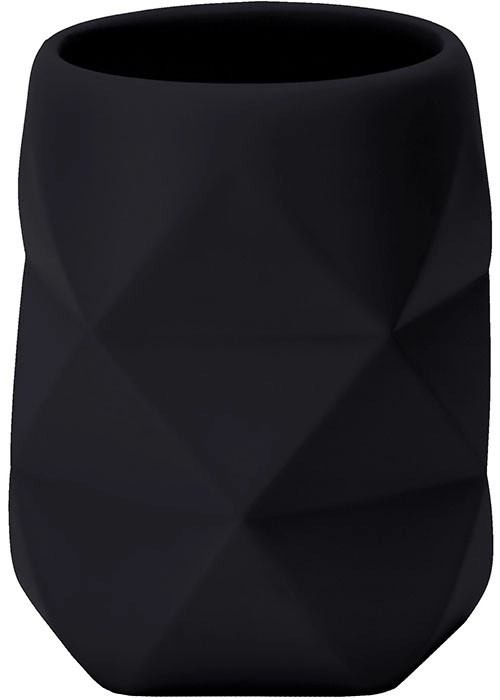 4004478319202 Schwarzer Zahnputzbecher mit geometrischem Design, mattes Finish, modernes und stilvolles Badezimmer-Accessoire.