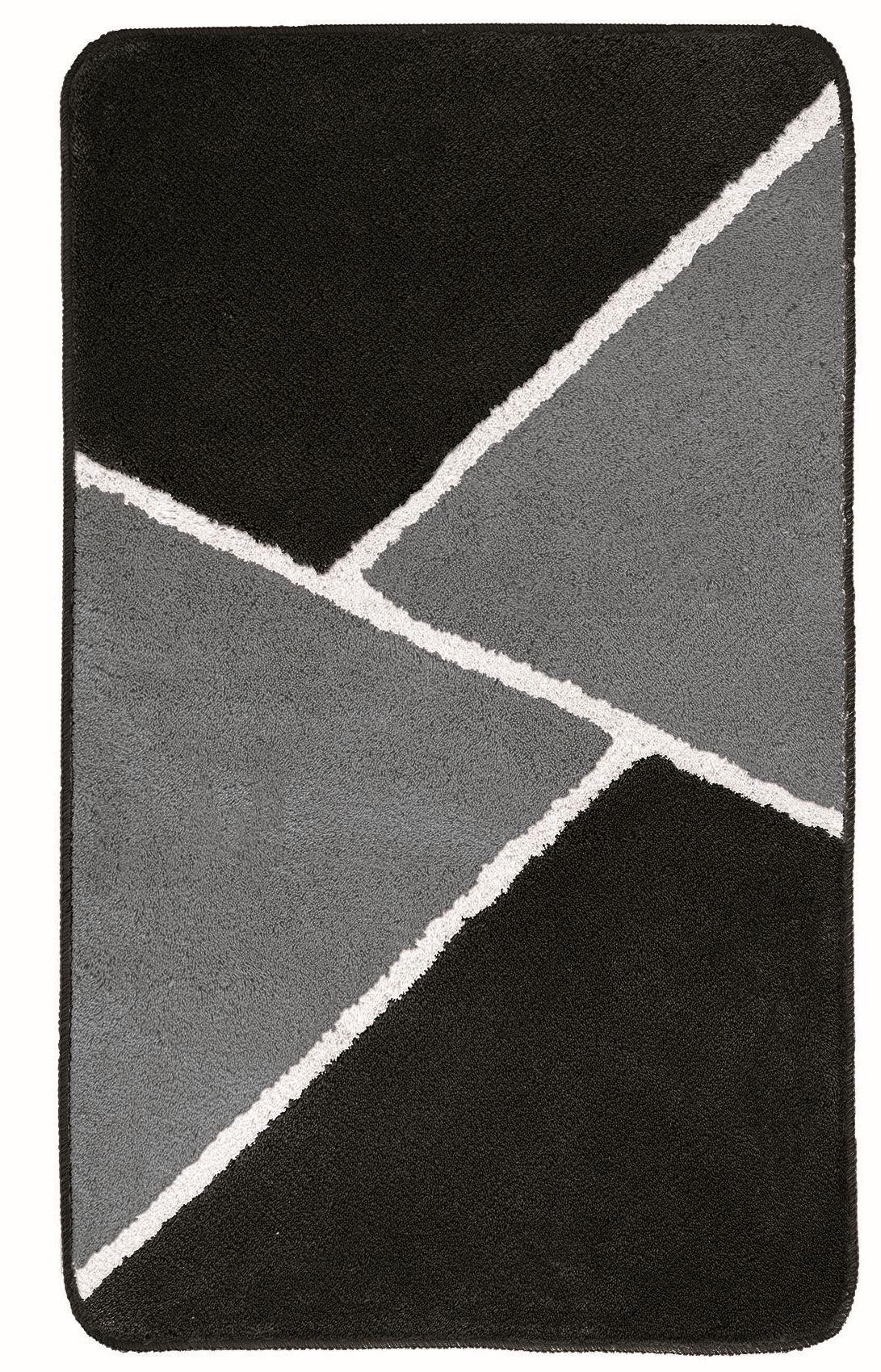 Moderner Badteppich in Schwarz und Grau mit geometrischem Muster. Hochwertige Verarbeitung und stilvolles Design.