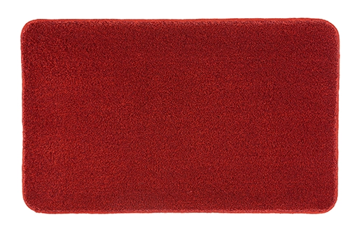 Rote rechteckige Badematte mit weicher, flauschiger Oberfläche.