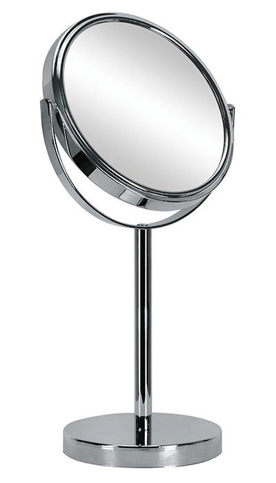 4004478291010 Moderner, runder Kosmetikspiegel mit verchromtem Standfuß und drehbarem Spiegel für flexible Nutzung im Badezimmer oder Schminktisch.