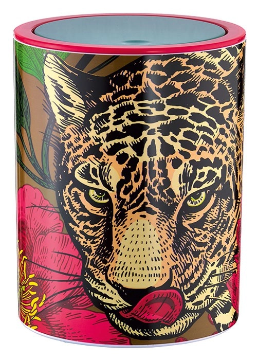 4004478316713 Bunter Zahnputzbecher mit Leopardenmotiv und Blumenmuster, ideal für ein stilvolles Badezimmer.