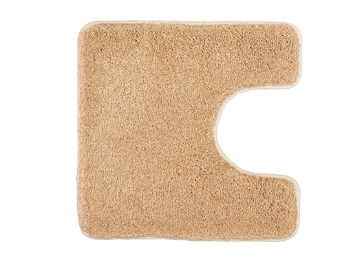Beige WC-Vorleger mit U-Ausschnitt, weiche Oberfläche, rutschfeste Rückseite, ideal für Badezimmer.
