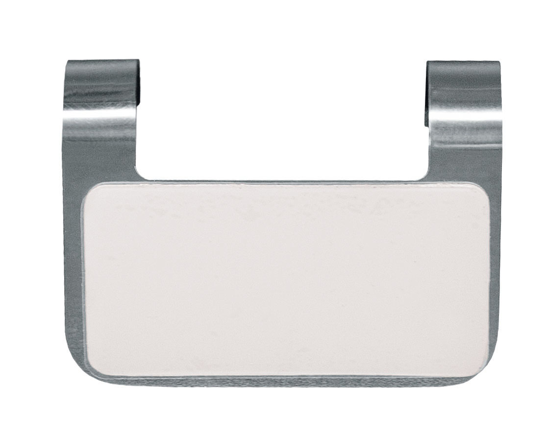 Moderner, silberner Handtuchhalter aus Metall mit weißer Frontplatte, ideal für stilvolle Badezimmer.