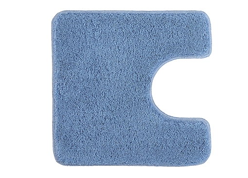 Blaue Badematte mit Ausschnitt für Toiletten, weiche Textur, rechteckige Form, ideal für Badezimmer.