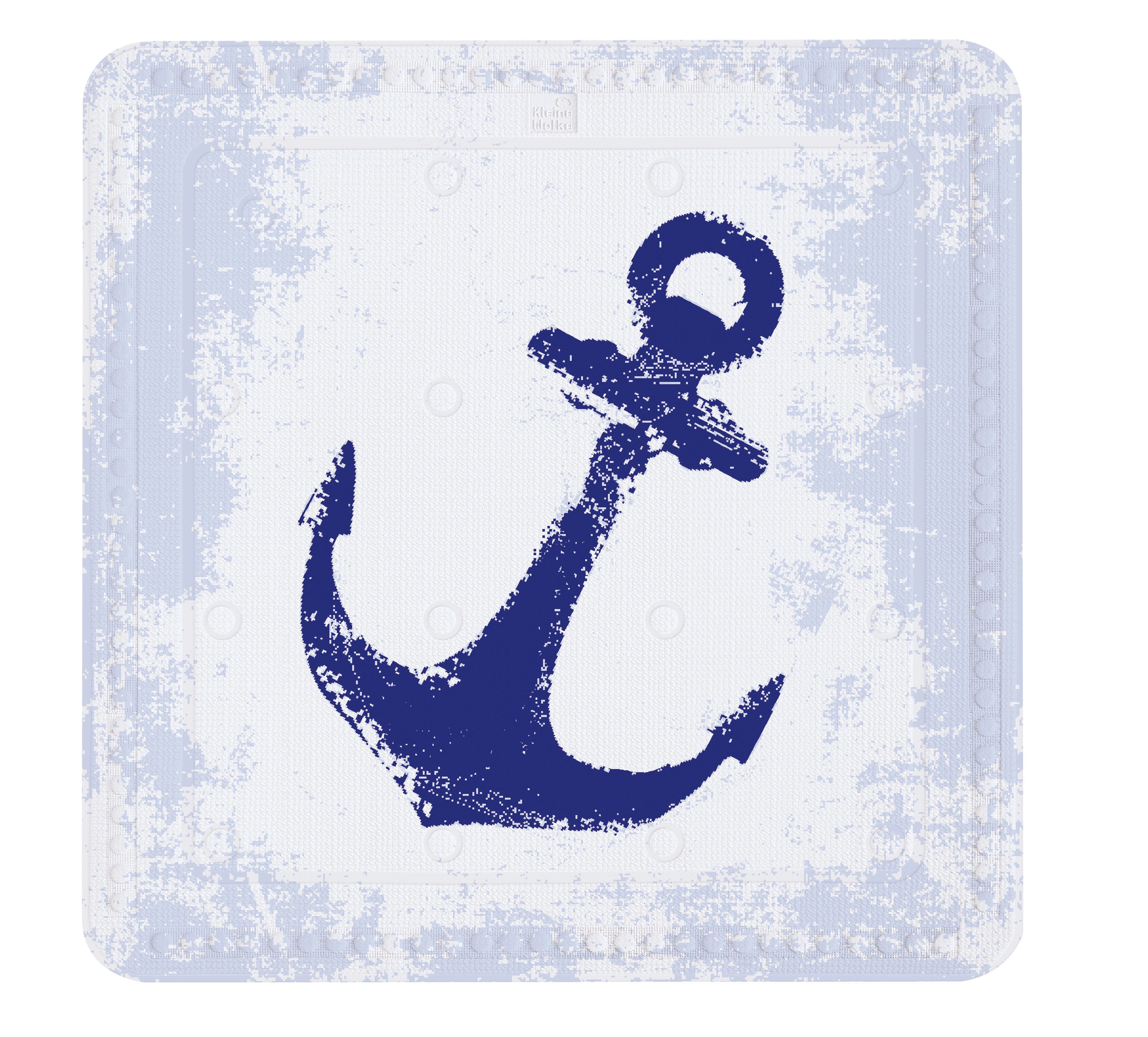 Duscheinlage ANCHOR Dunkelblau 55 x 55 cm Rutschfeste Badematte mit blauem Anker-Design auf weißem Hintergrund, ideal für maritimes Badezimmerdekor.