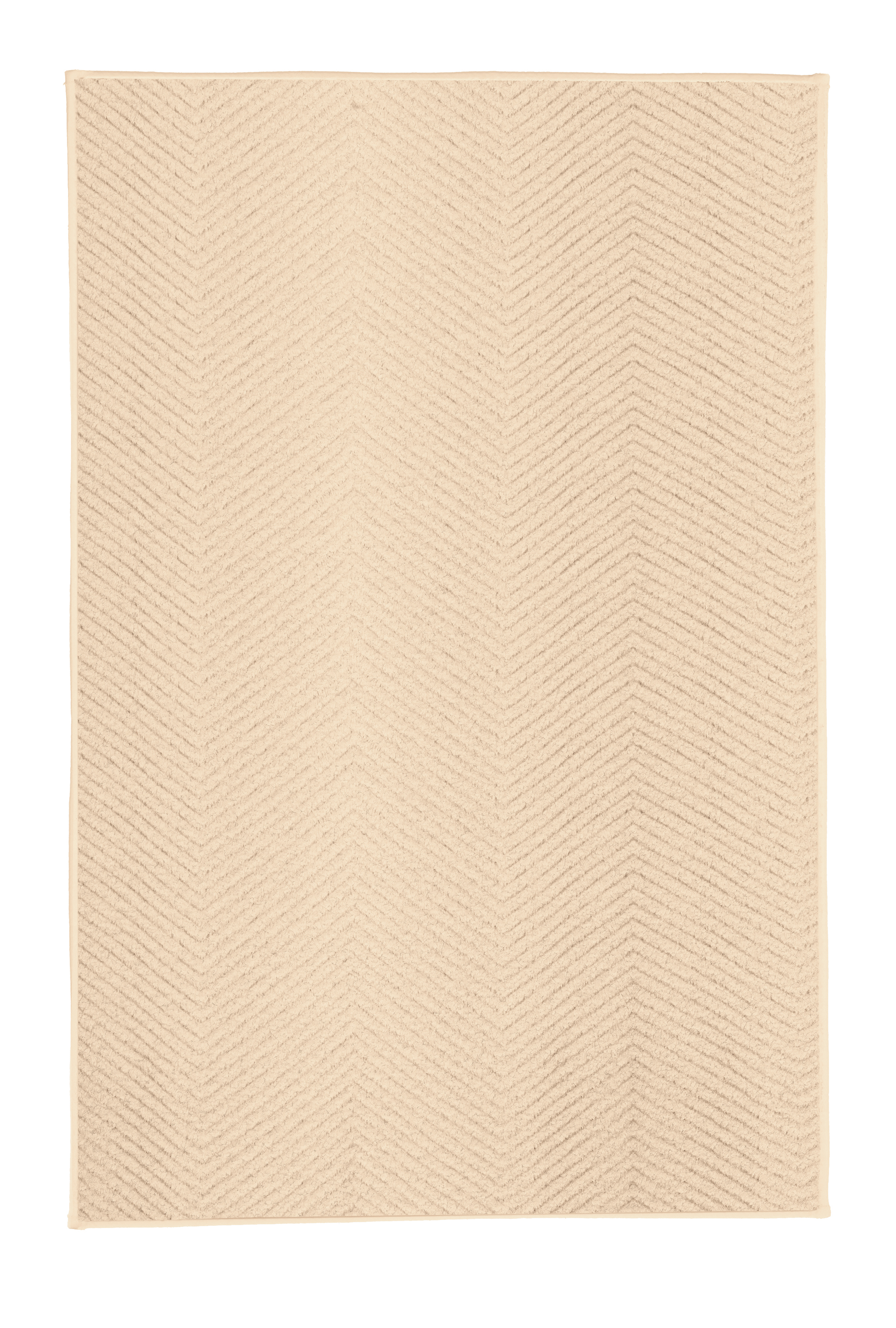 Badteppich ZIGZAG Sandbeige 60 x 90 cm Beige Badematte mit Fischgrätenmuster, weiche Textur, ideal für Badezimmer, rutschfest und pflegeleicht.