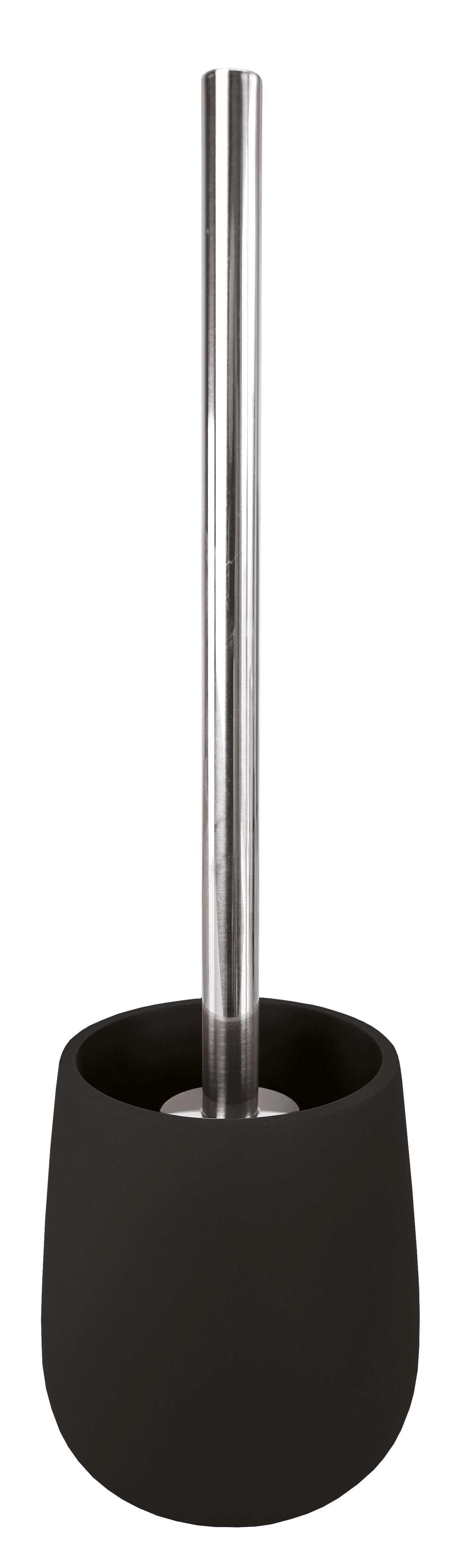 Schwarzer WC-Bürstenhalter mit modernem, minimalistischem Design und Edelstahlgriff.