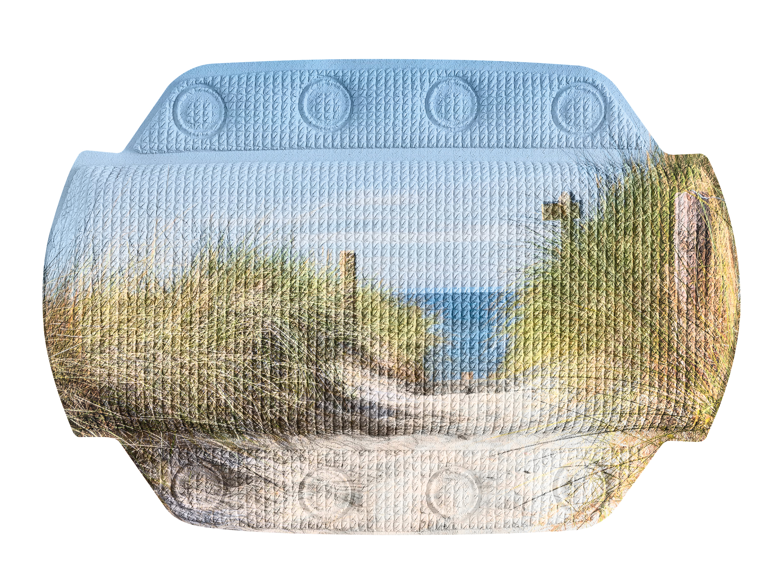 Nackenpolster BORKUM Multicolor 32 x 22 cm Badematte mit Strandmotiv, weicher Stoff, rutschfest, ideal für Badezimmer, bringt maritimes Flair in Ihr Zuhause.