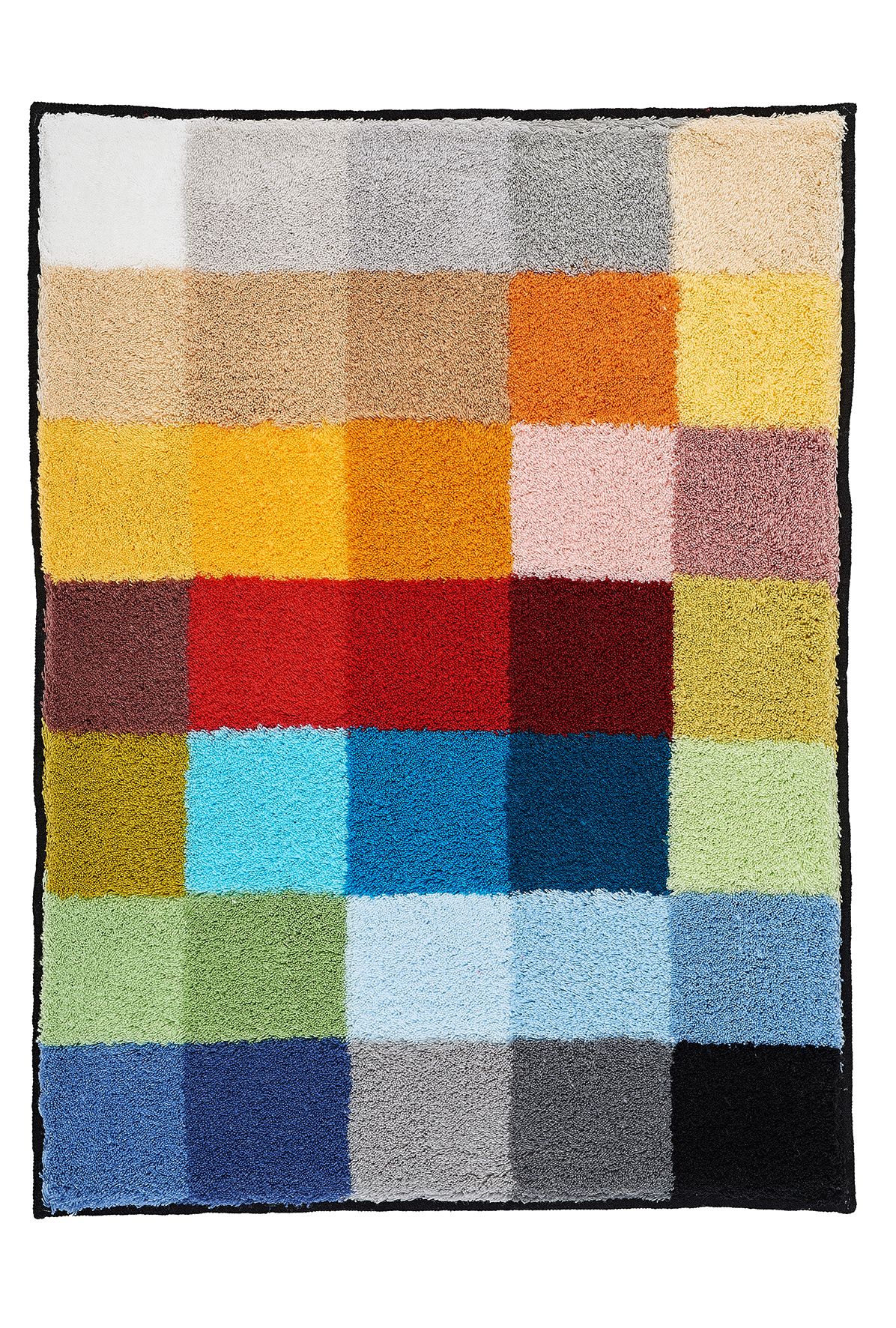 Badteppich CUBETTO Multicolor 75 x 120 cm Bunter, quadratischer Teppich mit farbenfrohem Karomuster in verschiedenen Farbtönen. Ideal für moderne Wohnräume.