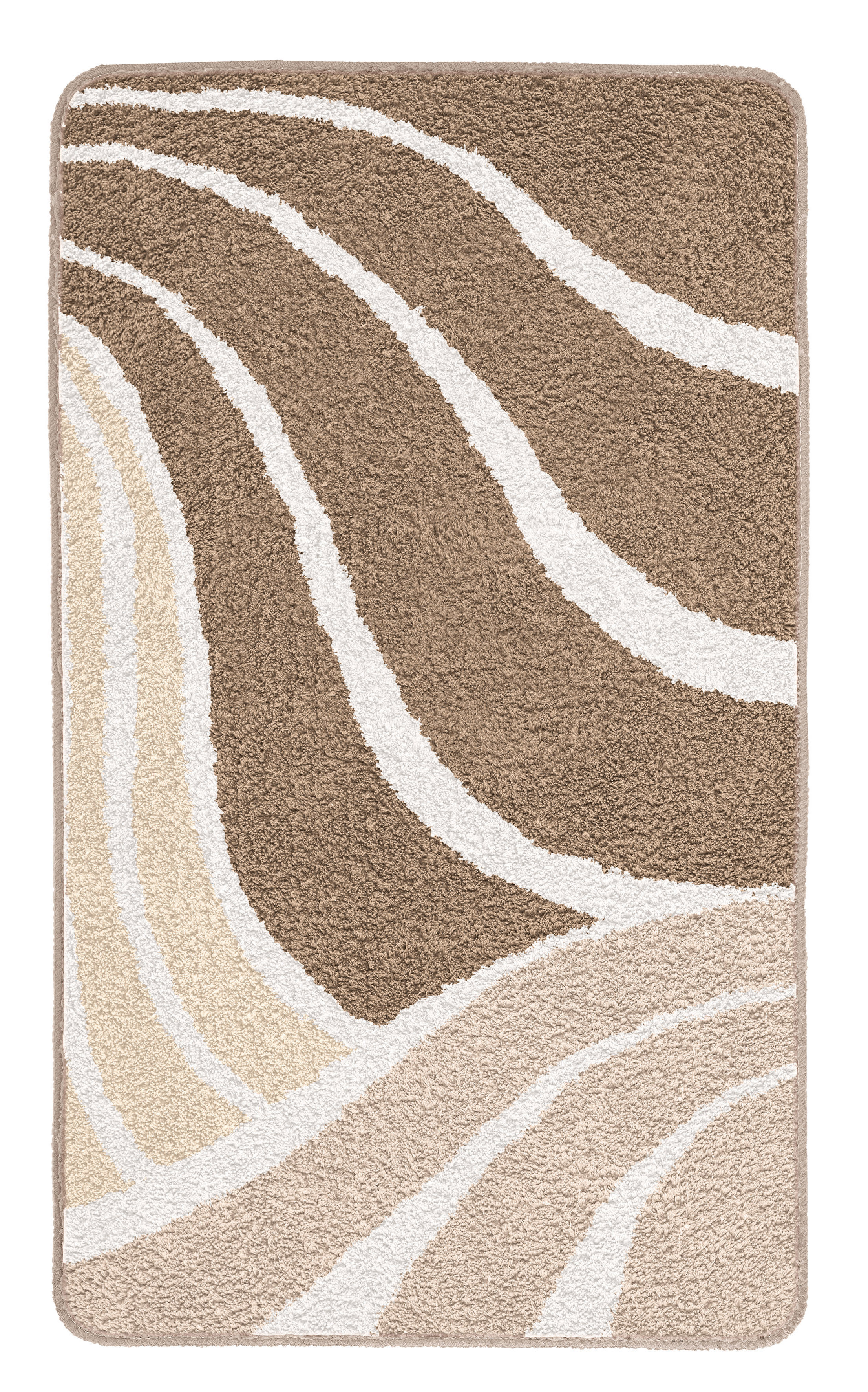 Badteppich FLAME Taupe 60 x 100 cm Badematte mit wellenförmigem Design in Beige- und Brauntönen, weiche Textur, ideal für Badezimmer.