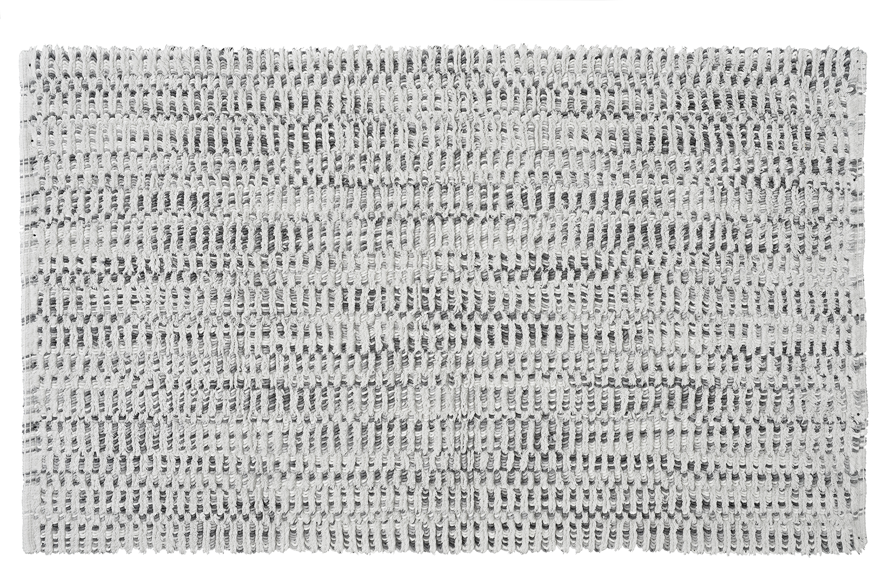 Moderner, rechteckiger Teppich in Grau-Weiß mit strukturiertem, geometrischem Muster. Ideal für Wohn- und Schlafzimmer.
