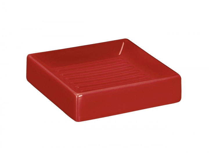 4004478188815 Rote Seifenschale aus Keramik mit schlichtem, modernem Design. Ideal für Badezimmer und Küchen.
