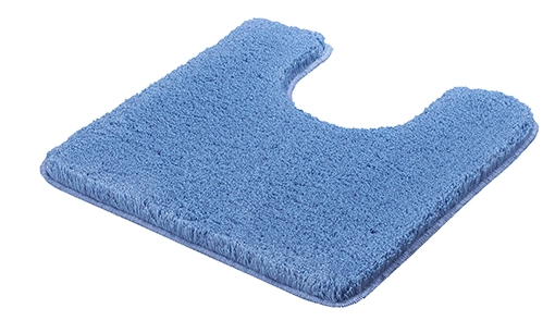 Blaue Badematte mit Ausschnitt, weiche Textur, ideal für Badezimmer.