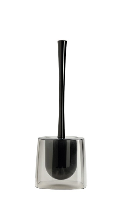 4004478302136 Toilettenbürste mit schwarzem Griff und transparentem Halter, modernes Design, ideal für jedes Badezimmer.