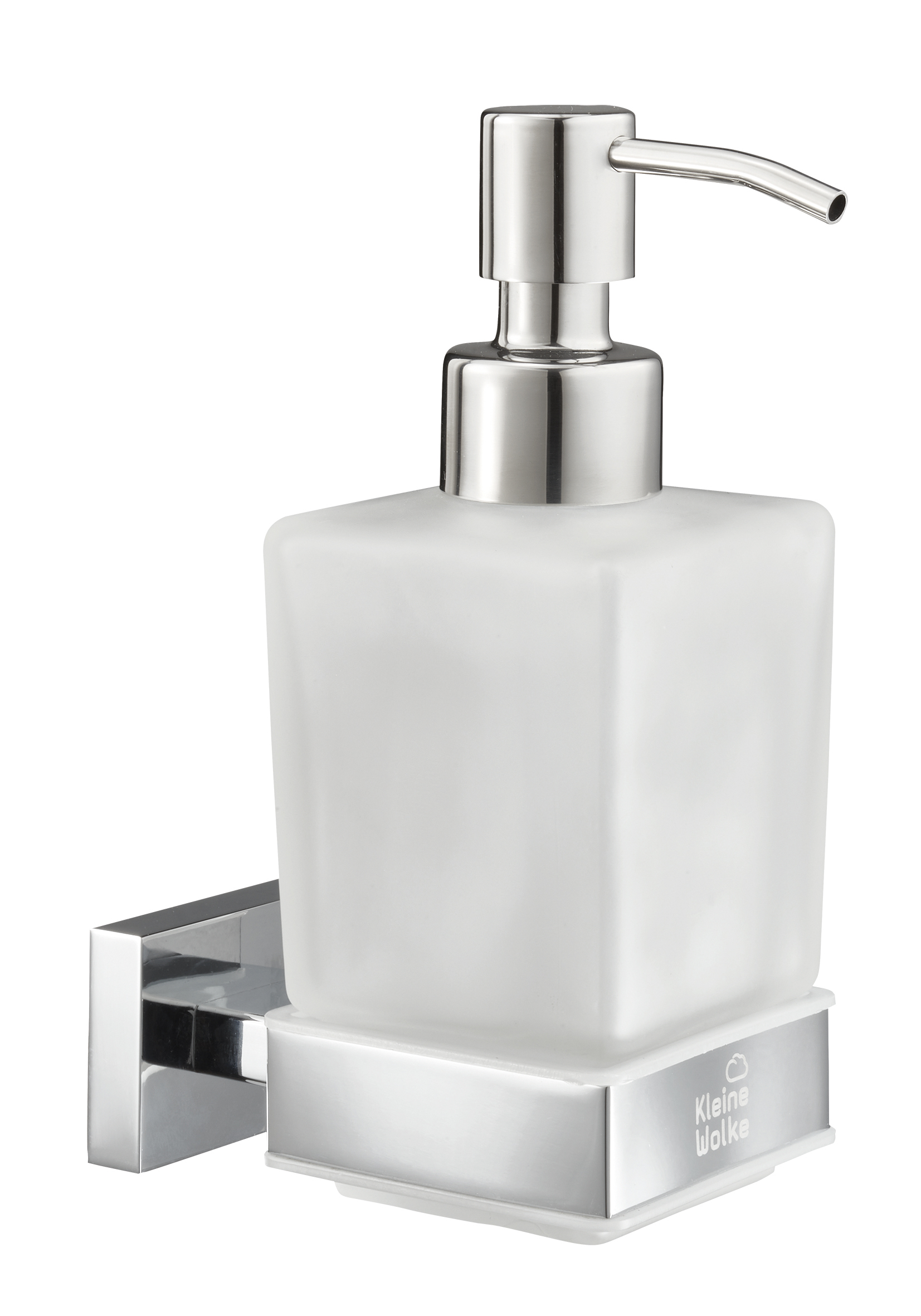 Wand-Seifenspender MEO Milky Moderner Seifenspender aus satiniertem Glas mit Wandhalterung in Chromoptik, ideal für stilvolle Badezimmer.