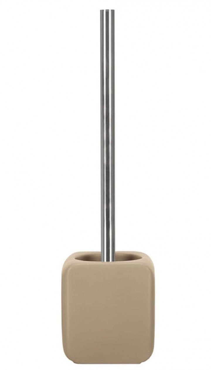 4004478221819 Beige WC-Bürste mit modernem, eckigem Halter und Edelstahlgriff. Elegantes Design für stilvolle Badezimmer.