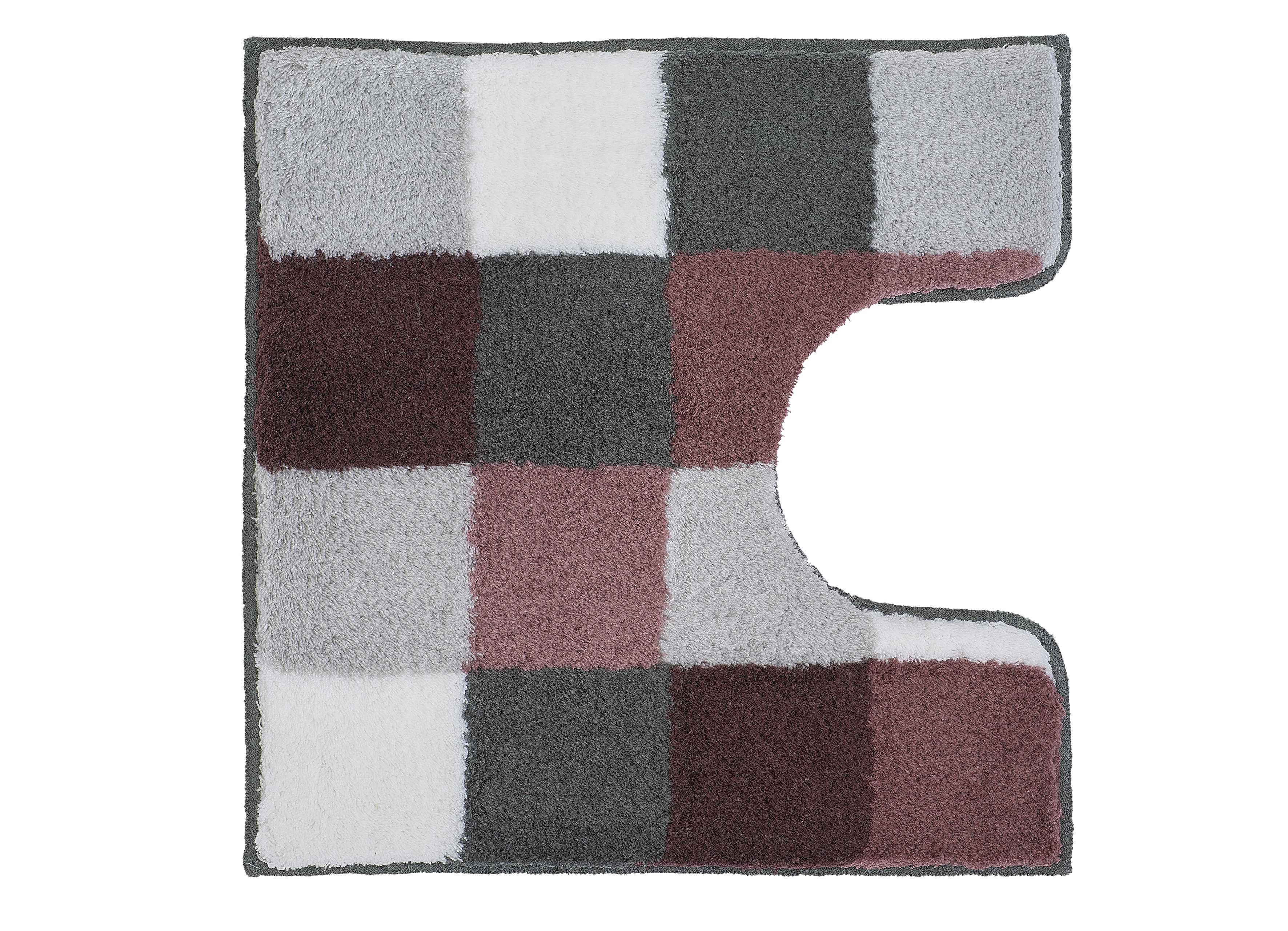 WC-Vorleger CARO Old Rose 55 x 55 cm mit Ausschnitt Bunte Badematte mit Karomuster in Grau, Weiß und Rot, speziell geformt für Toiletten. Weich und rutschfest.