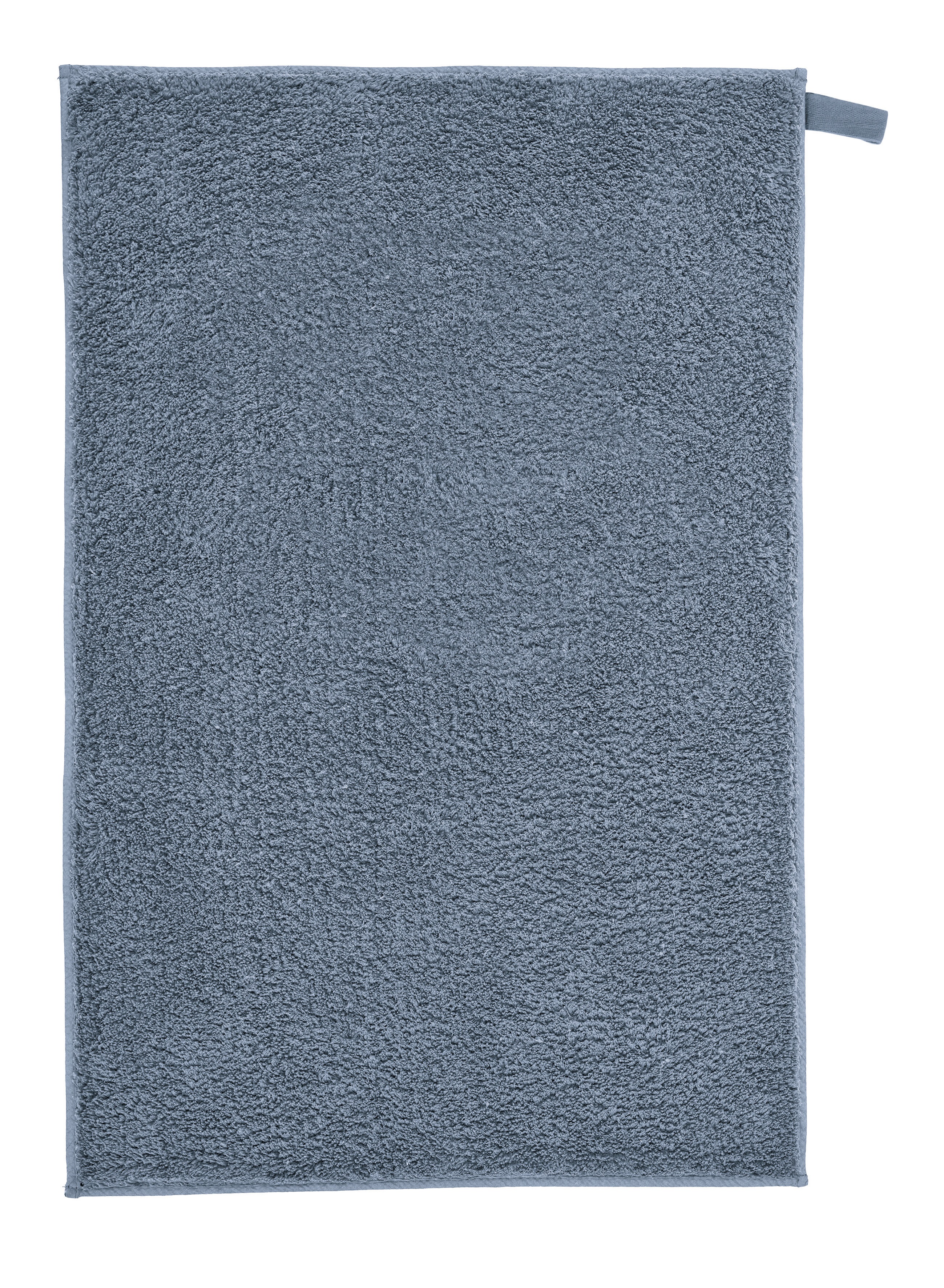 Graues Handtuch aus weichem Frottee mit Aufhängeschlaufe, ideal für Badezimmer und Küche.