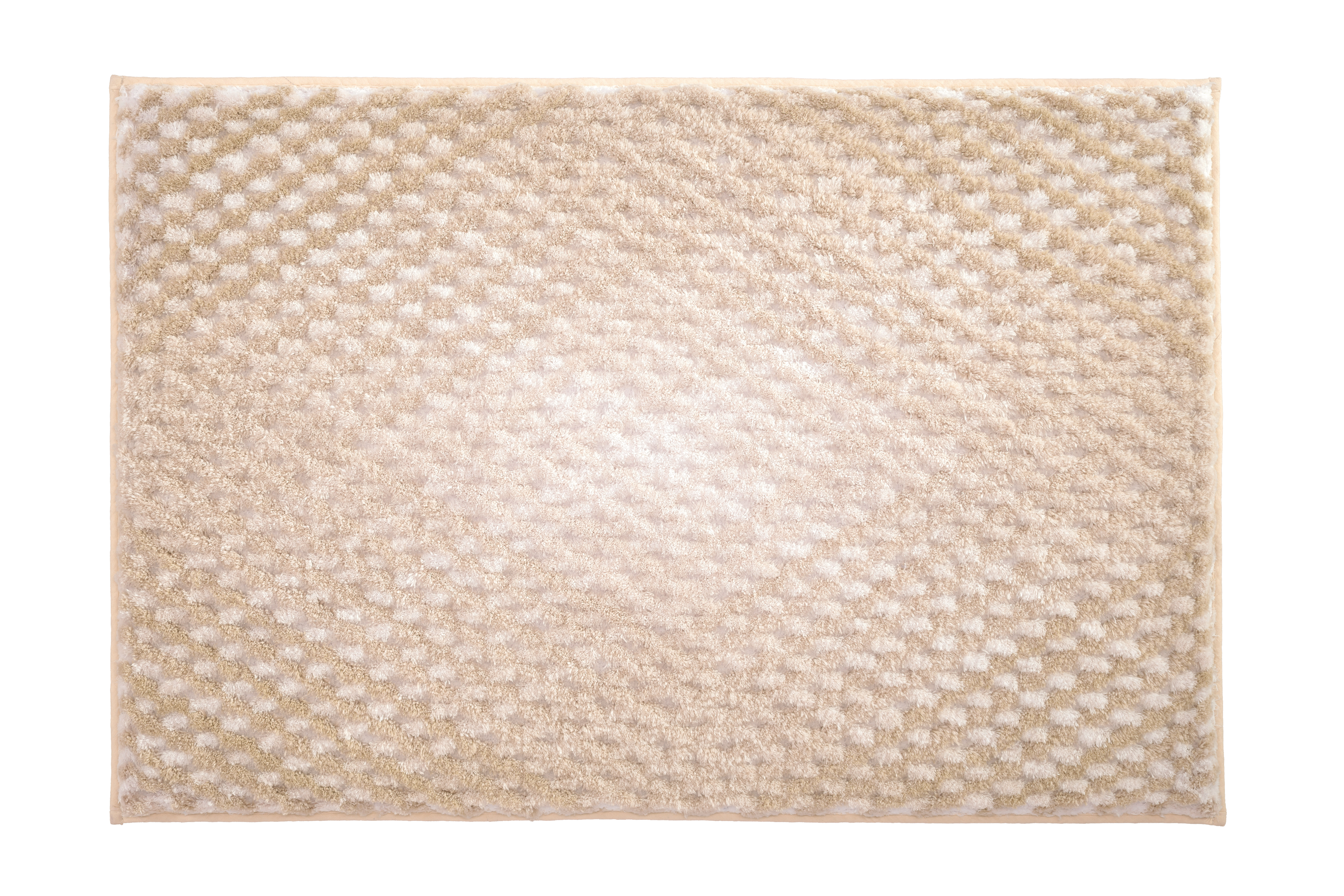 Weiche, beige Badematte mit rutschfester Unterseite und dezentem Muster für ein stilvolles Badezimmer.