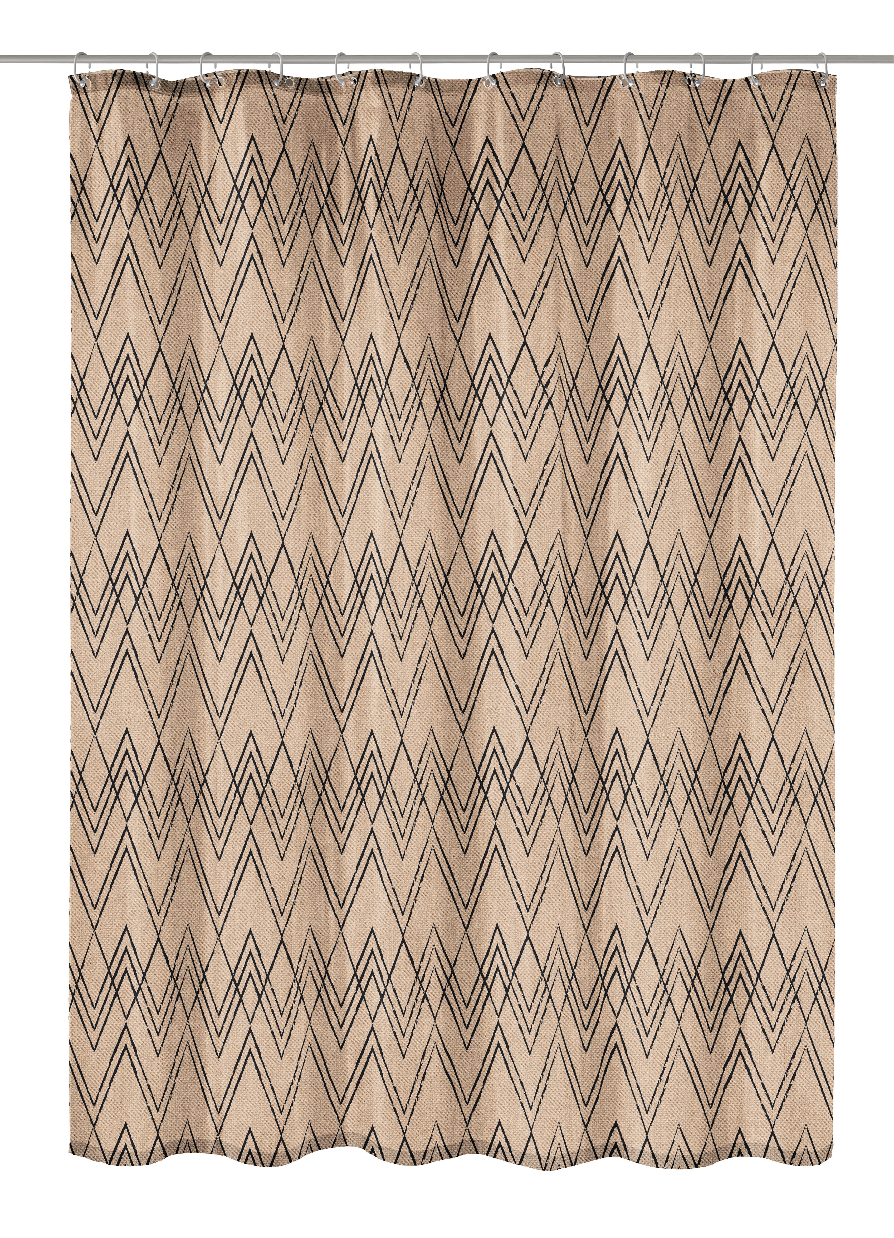 Duschvorhang Textil ZAG COTTI Taupe 180 x 200 cm Duschvorhang mit geometrischem Zickzack-Muster in Beige und Schwarz, ideal für ein modernes Badezimmer.
