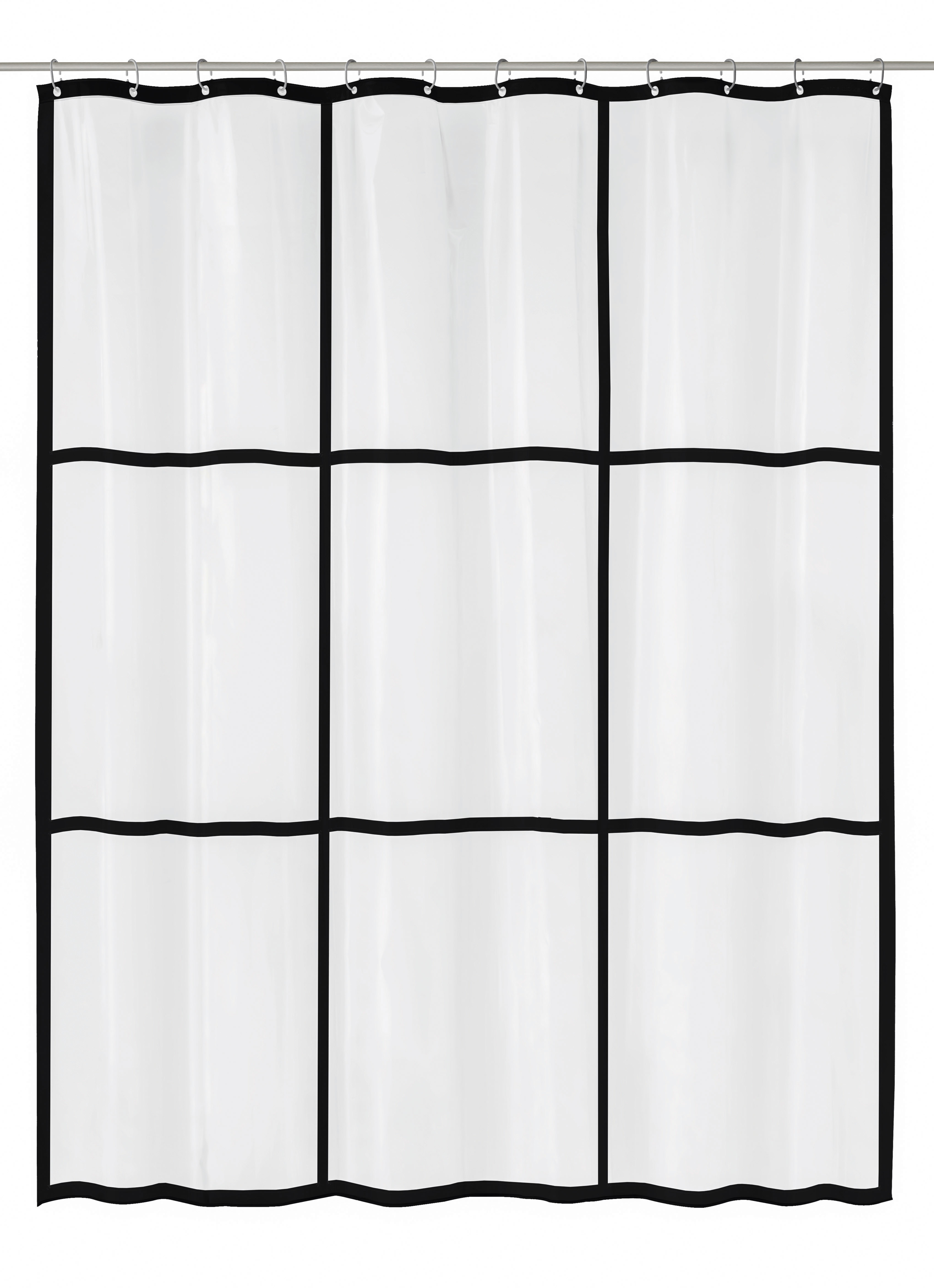 Duschvorhang PEVA BROOKLYN Clear 180 x 200 cm Duschvorhang mit transparentem Design und schwarzem Gittermuster, ideal für moderne Badezimmer.