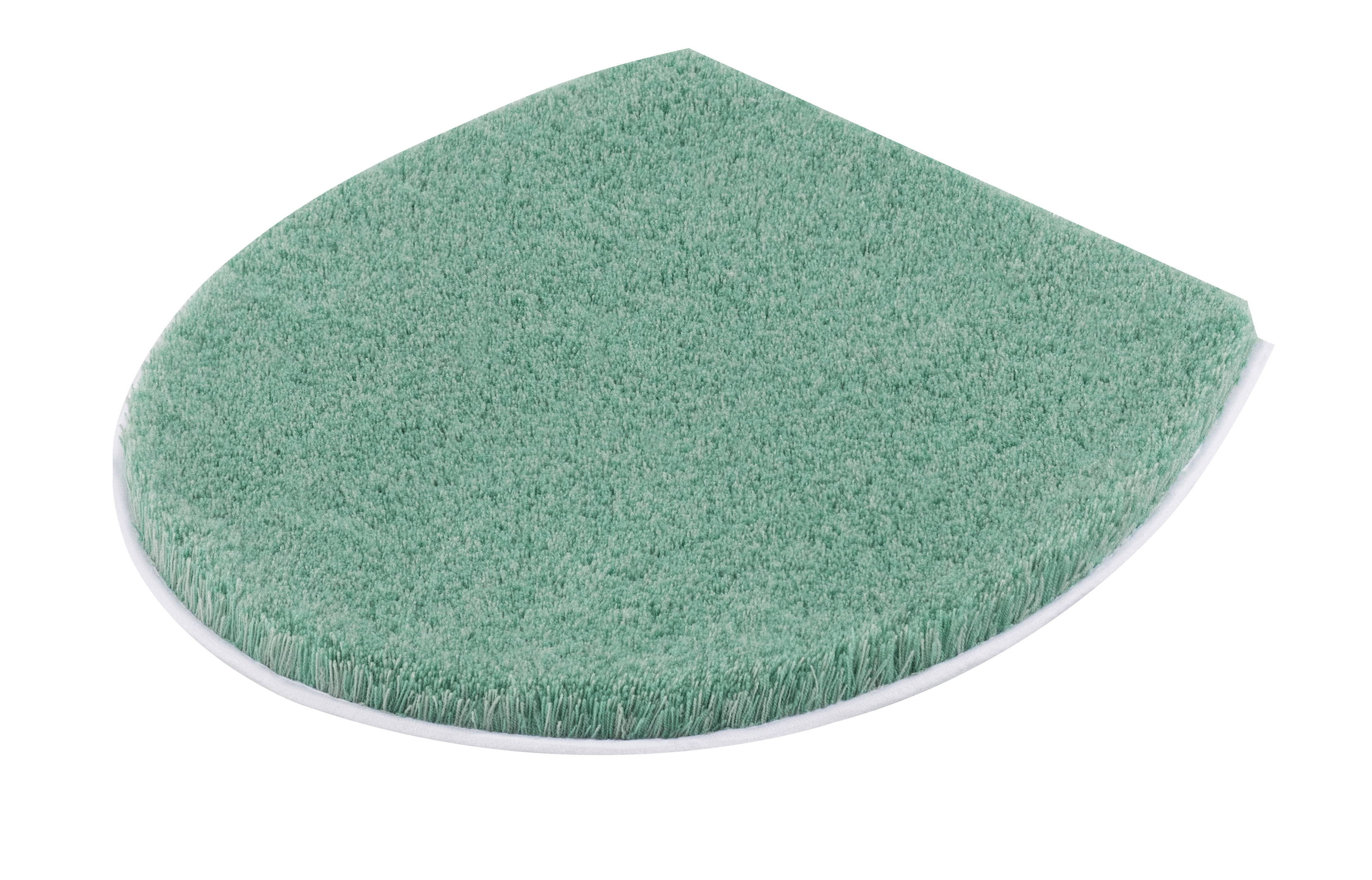 Grüner WC-Vorleger in Tropfenform aus weichem Material, ideal für ein komfortables und stilvolles Badezimmer.
