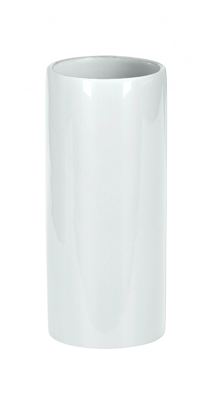 4004478241633 Weiße, zylindrische Keramikvase mit glänzender Oberfläche. Schlichtes, modernes Design, ideal für minimalistische Dekorationen.