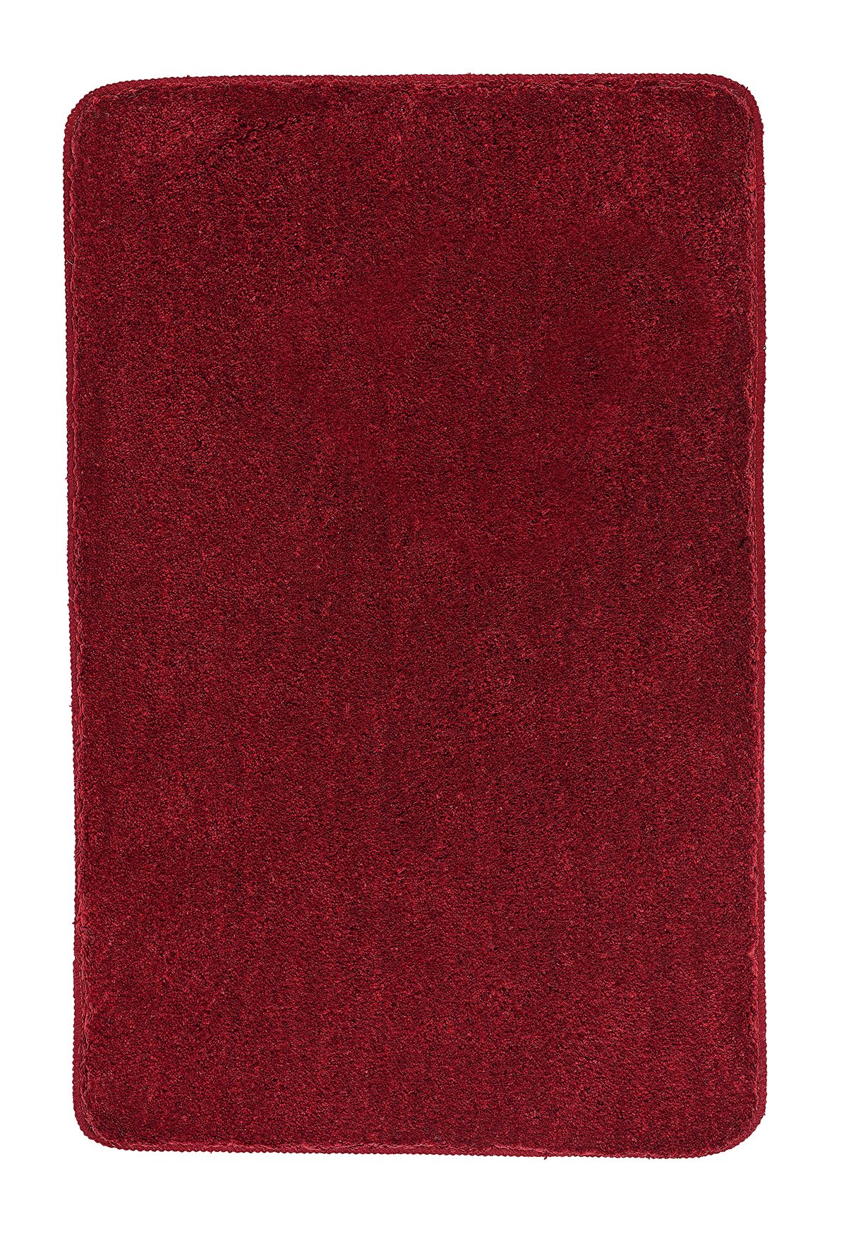 Roter rechteckiger Teppich mit weicher, flauschiger Oberfläche, ideal für Wohn- und Schlafzimmer.