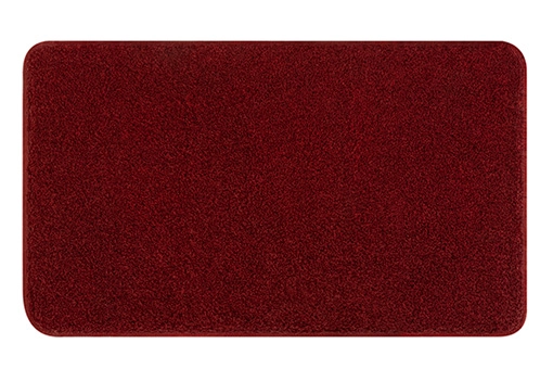 Rote Badematte mit rechteckiger Form und weicher Textur.