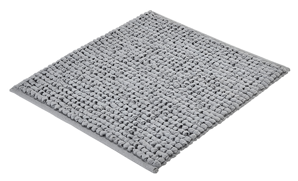 Badteppich BRAVA Silbergrau 60 x 60 cm Grauer, quadratischer Badteppich mit geflochtener Struktur, weicher Oberfläche und rutschfester Unterseite.
