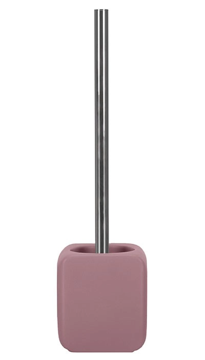 4004478293427 Rosa WC-Bürstenhalter mit modernem, quadratischem Design und glänzendem Edelstahlgriff. Ideal für stilvolle Badezimmer.